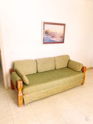 Sofá 3 plazas madera y tela