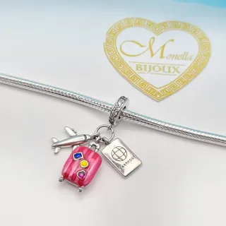Charm argento 925 viaggio trolley rosa aereo passa