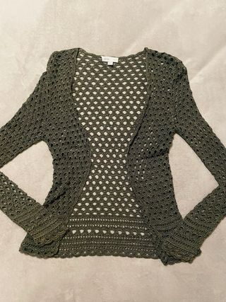 Chaqueta crochet verde oliva talla única