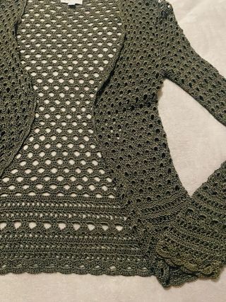 Chaqueta crochet verde oliva talla única