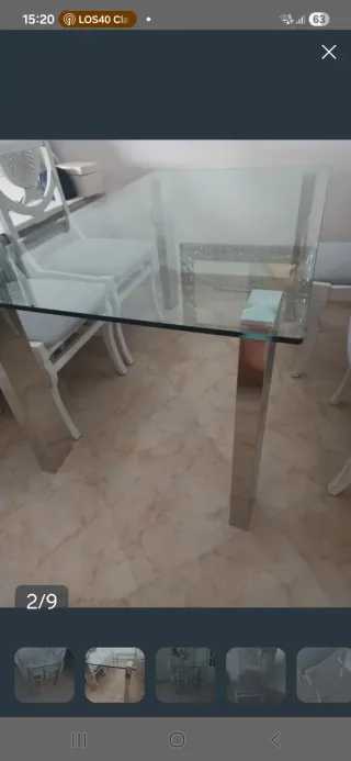 Mesa comedor cristal y metal
