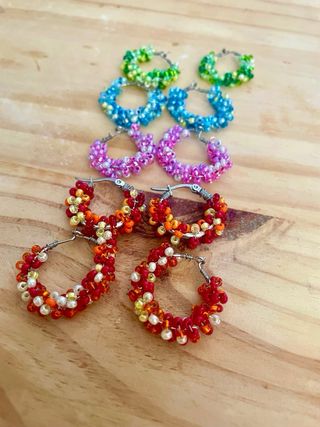 Pack 5 pares pendientes aro abalorios plateado