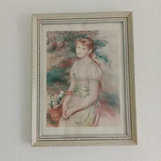 Cuadro antiguo mujer con cesta mide 53X41