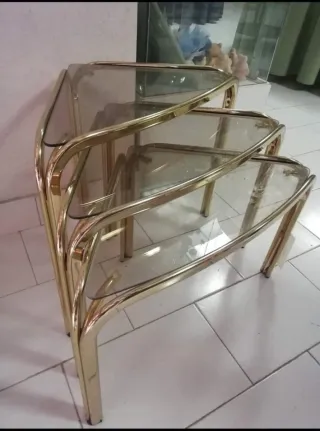Tris tavolini vetro e ottone oro