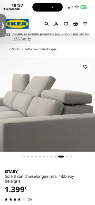 Sofá modular gris Ikea ISTABY