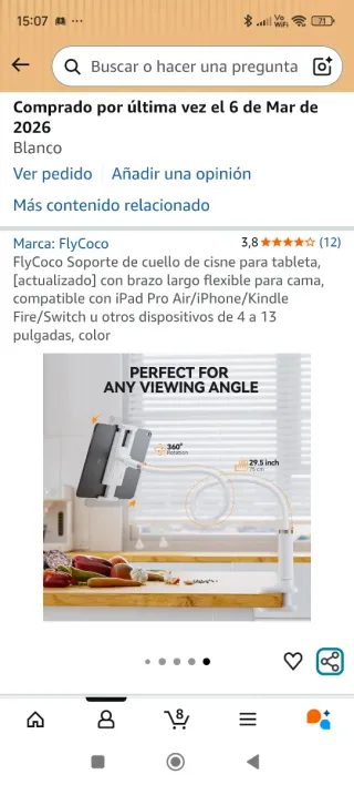 Soporte cuello cisne tablet blanco