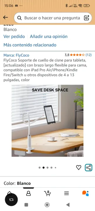 Soporte cuello cisne tablet blanco