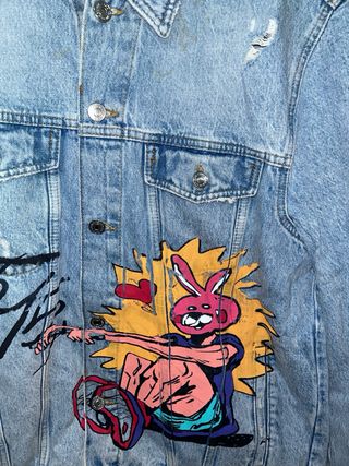 Giacca jeans vintage Zara est 1975 fiori