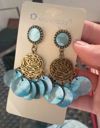 Pendientes flamenca NEOJEWELRY azul y dorado