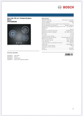 Placa de gas natural Bosch