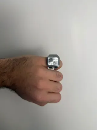 Anello Orologio Vintage Quadrato Argento