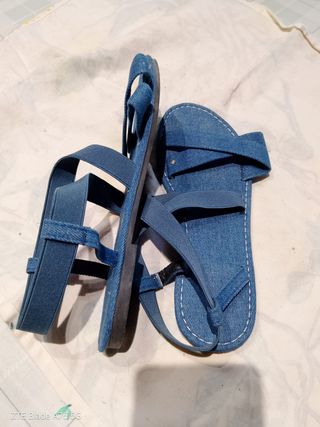 Sandalias planas tela vaquera azul T37