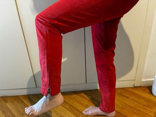 Pantalón LOEWE de Ante Rojo Forro Seda T38.