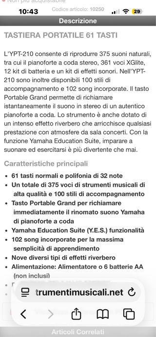 Tastiera Musicale Yamaha