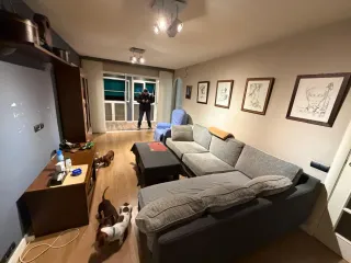 Escritorio y cama con somier y colchón, sofa