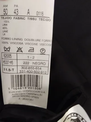 Traje de hombre Milano talla 50 negro