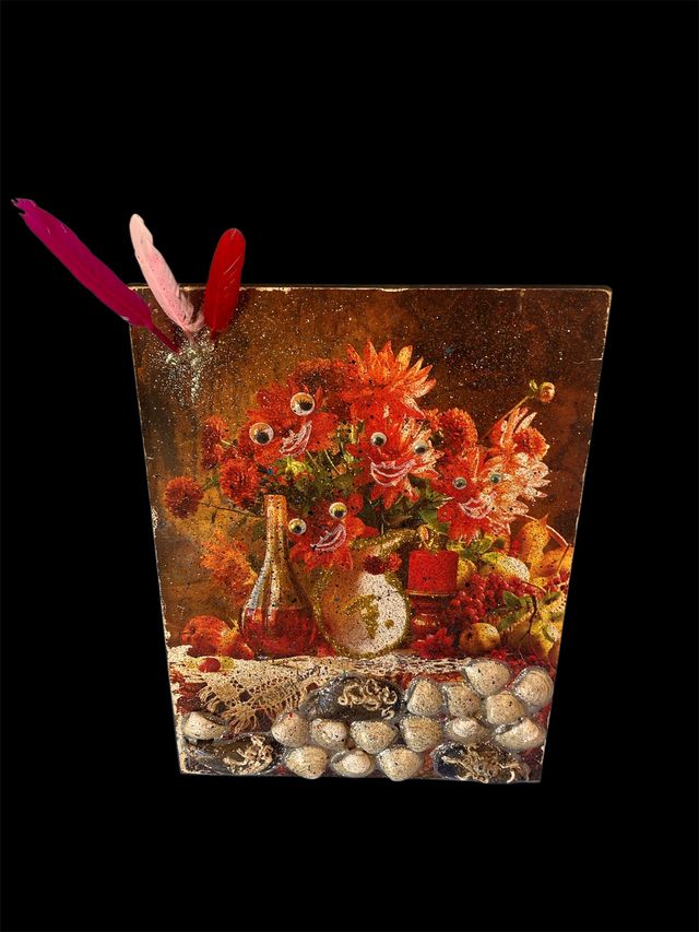 Cuadro 3D Bodegón y Flores sobre lecho de Conchas