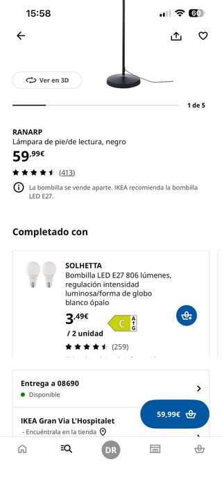 Lámpara de pie/lectura blanca