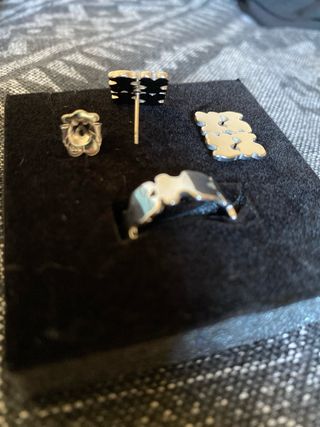 Anillo y pendientes oso plata