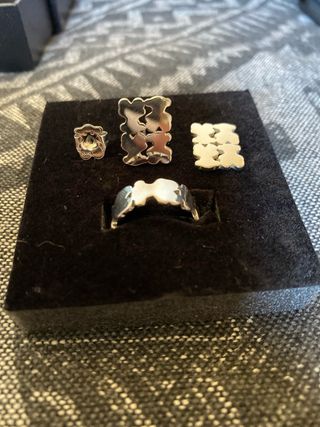 Anillo y pendientes oso plata