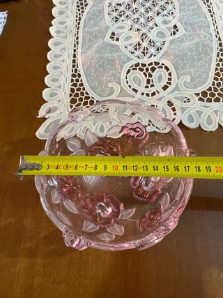 Cuenco cristal Galass flores rosas transparente