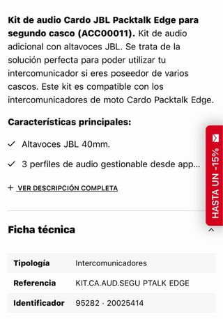 Kit 2º Casco Cardo Packtalk Edge JBL