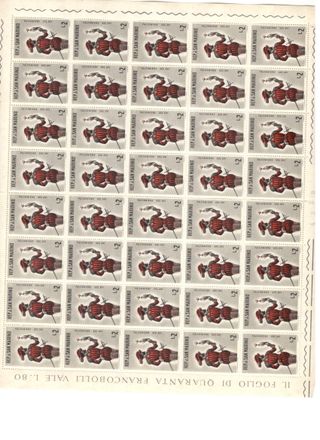 San Marino 1961 Foglio 40 Francobolli 2 Lire