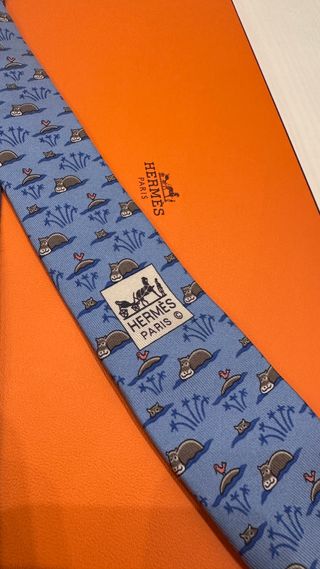 Cravatta Hermès fantasia ippopotami