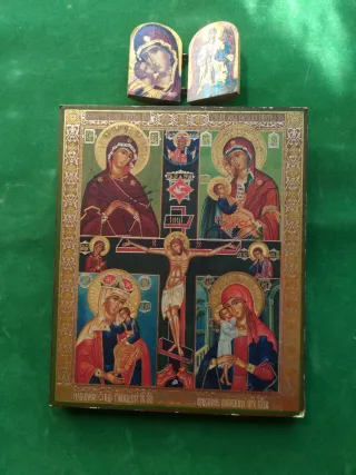 Icono Virgen María Metal y Madera