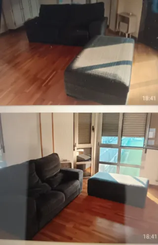 Sofá de tela gris y negro