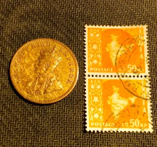 Moneda antigua de Rey Jorge V india 1917+ sello