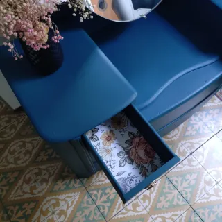 Cómoda Vintage Azul Marino • Mueble Tocador+Espejo