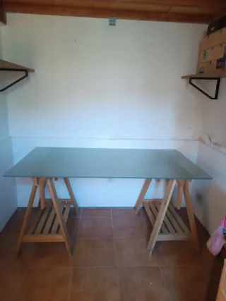 Mesa escritorio cristal templado y madera