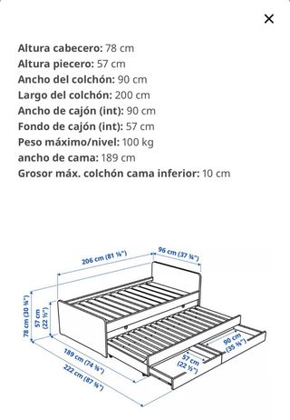 Cama Ikea blanca con cajones