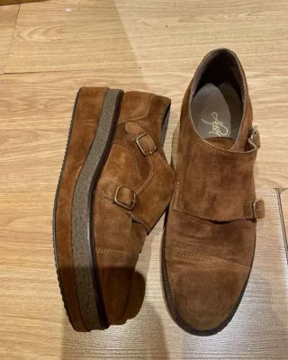 Zapatos Blucher Ante Marrón Hebilla Talla 38