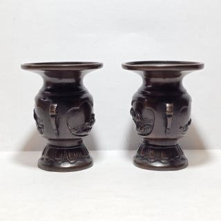 Coppia Vasi Bronzo Meiji Giappone 10.2 cm Fine XIX