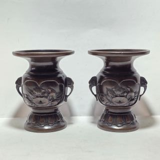 Coppia Vasi Bronzo Meiji Giappone 10.2 cm Fine XIX