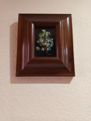 Cuadro óleo pequeño con marco de madera