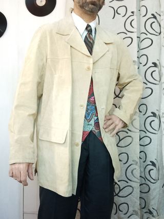 Giacca scamosciata vintage beige pelle blasting