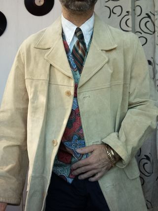Giacca scamosciata vintage beige pelle blasting
