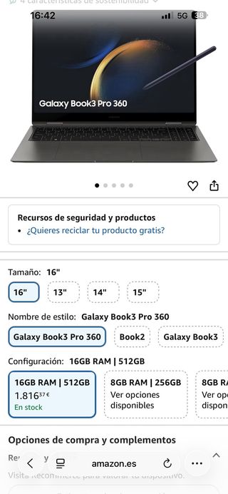 Samsung Galaxy Book3 Pro 360 16 Plata