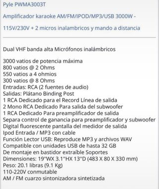 Amplificador Karaoke Pyle Pro