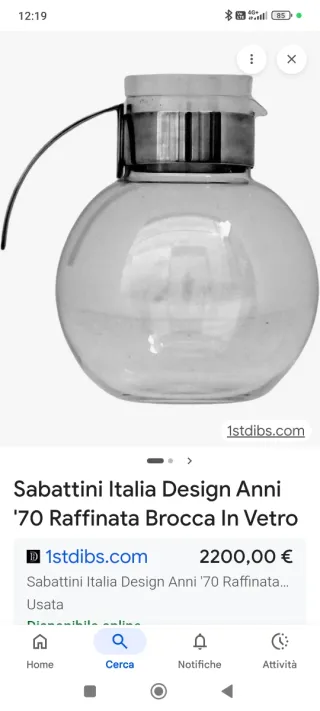 Caraffa in vetro Lino Sbattini anni '70