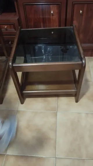 Conjunto mesas de centro madera y cristal