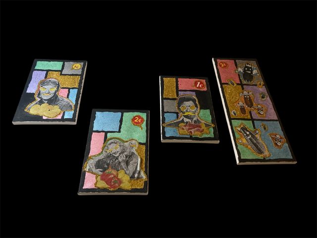 Colección 4 cuadros collage & acrílica