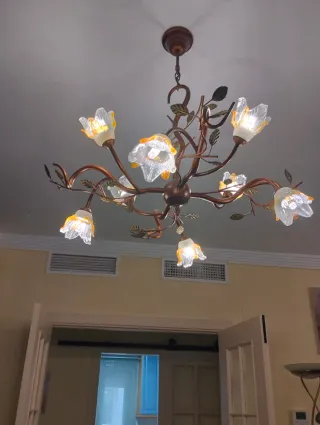 Lámpara de techo 8 brazos hojas