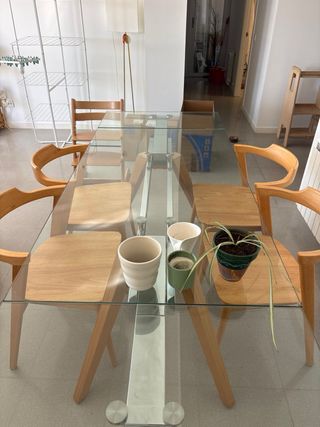 Mesa de comedor extensible cristal y madera