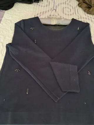 Jersey Massimo Dutti Mujer Pedrería  .Color azul m