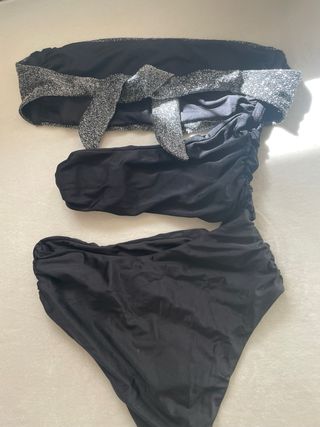 Trikini Benetton Bandeau Talla XS Plateado y Negro