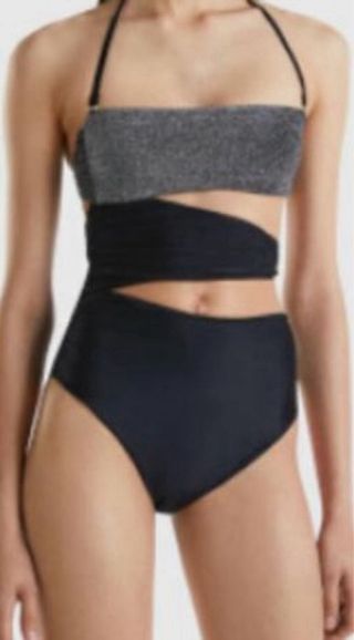 Trikini Benetton Bandeau Talla XS Plateado y Negro
